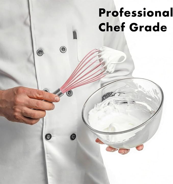 OYV 10-Inch Pink Silicone Whisk, Heat Resistant 480°F Kitchen Whisk - Image 9
