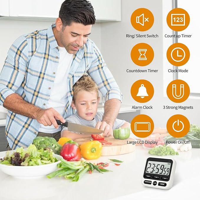2 Pack Digital Kitchen Timer NKOVE 24 Hour Clock and Alarm Function - Image 3