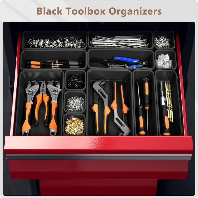 A-LUGEI【】【5 Size】 Tool Box Organizer Tray Divider Set, 【Black】 Desk - Image 5