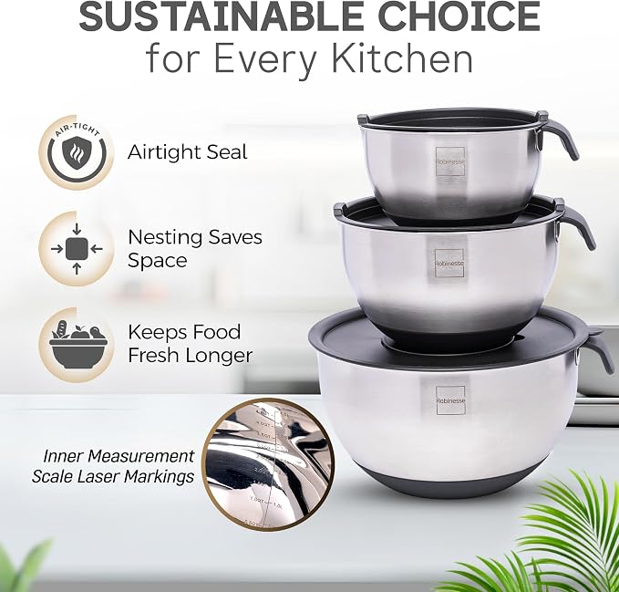 Stainless Steel Mixing Bowls Set of 3, Large Nesting Bowls - Image 7