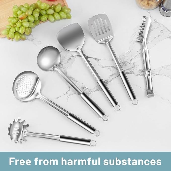 Pleafind Stainless Steel Cooking Utensils Set, Nonstick Kitchen Tools - Image 6