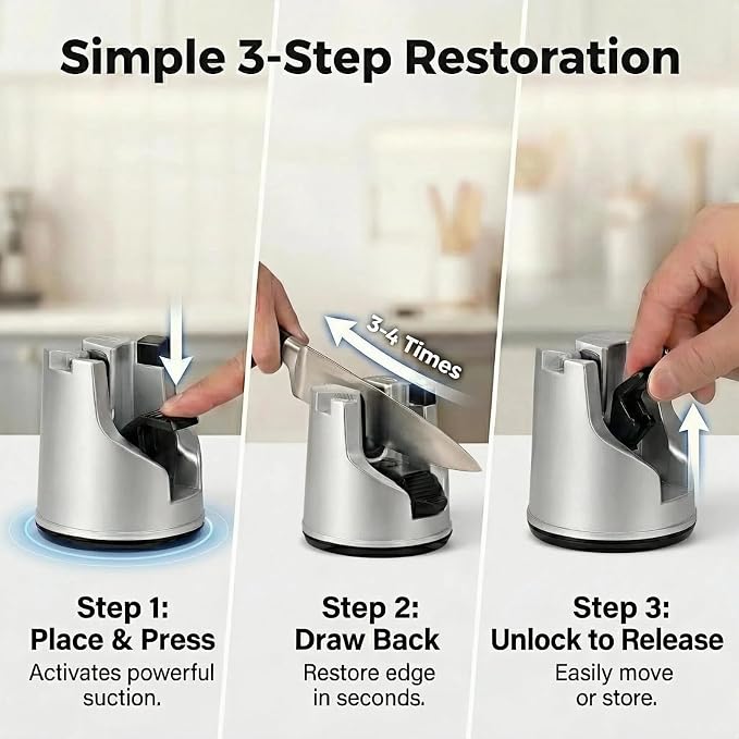 Knife Sharpener for Kitchen Knives, 3-Stage Suction Cup Sharpening Tool for - Image 6