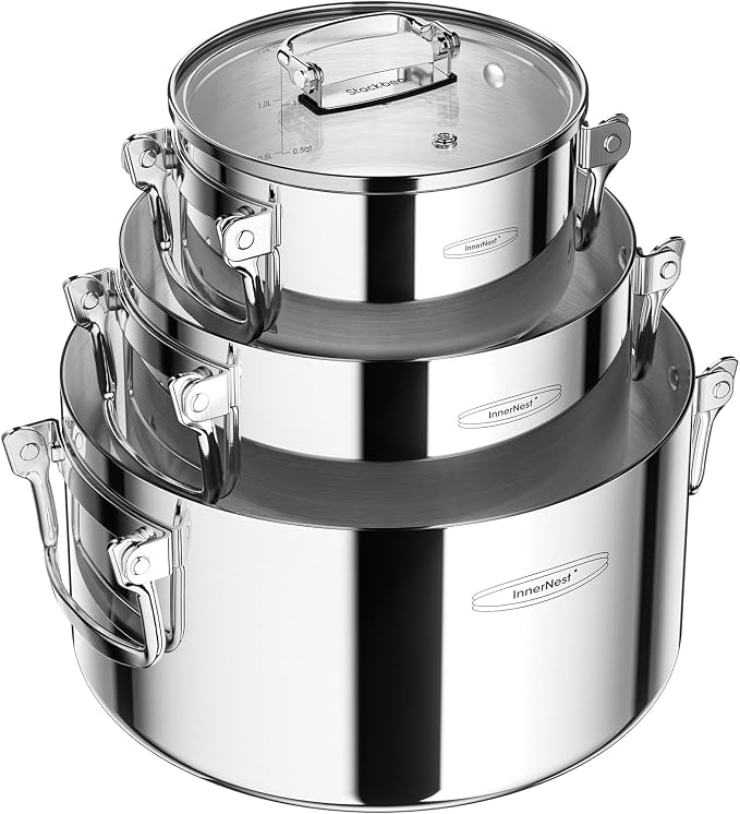 3-Ply Stainless Steel Stock Pot Set by Stackbear-DesignsmarterLiveeasier