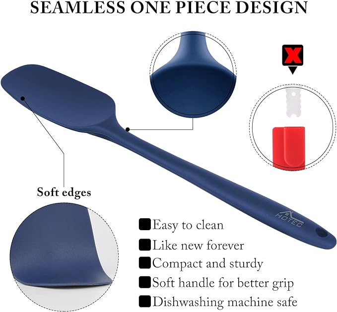 HOTEC 600℉ Heat Resistant BPA-Free Silicone Rubber Spatula Set, Kitchen Cooking - Image 6