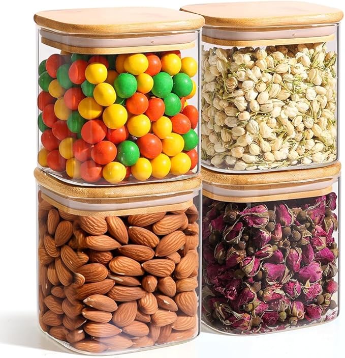 ComSaf 0.7 Qt Glass Food Storage Jars Set of 4, Pantry Organization Jar by ComSaf