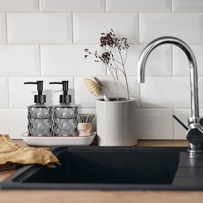 11oz Glass Soap Dispenser with Plastic Pump, Elegant Dispenser - Image 5