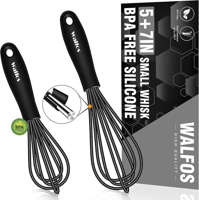 Walfos Whisk 5+7in/12cm+17cm Mini Whisk, Silicone Whisks Non Scratch Heat by Walfos