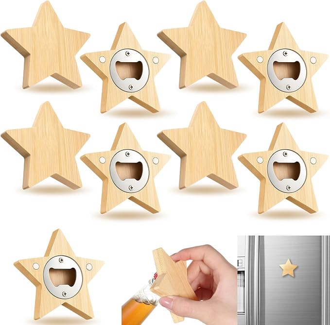 Vesici 24 Pcs Magnetic Bottle Opener 2.5in DIY Bamboo Star Shape Beer Openers by Vesici