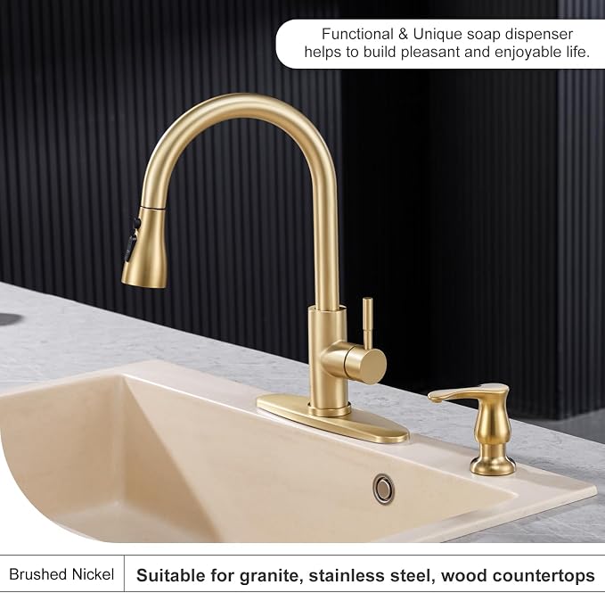 GAGALIFE Kitchen Sink Soap Dispenser Brushed Gold, Under Sink Soap Dispenser - Image 3