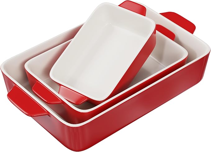 Kook Ceramic Bakeware Set, Rectangular Baking Dishes, by Kook