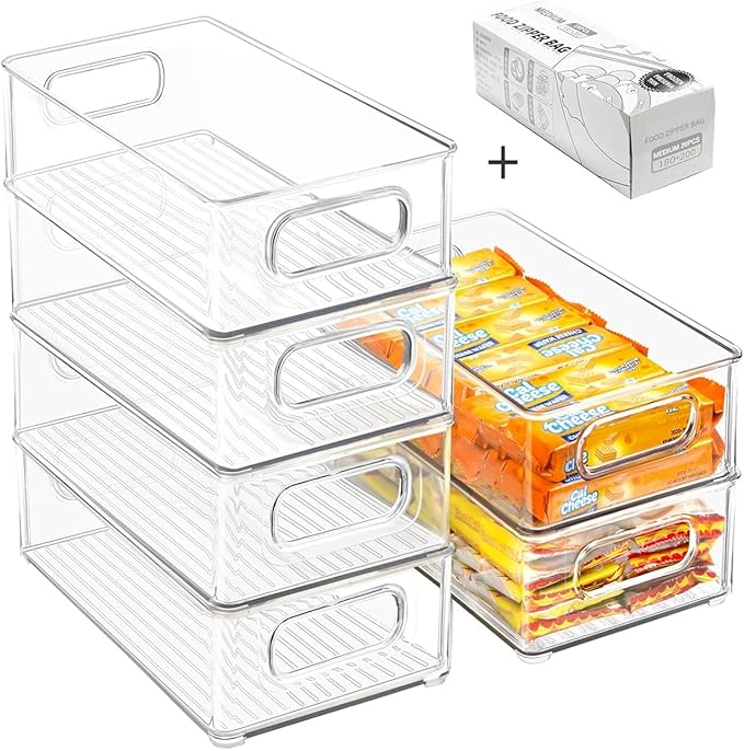 Stackable Refrigerator Organizer Bins, 6 Pack Clear Kitchen Organizer Container - Image 4