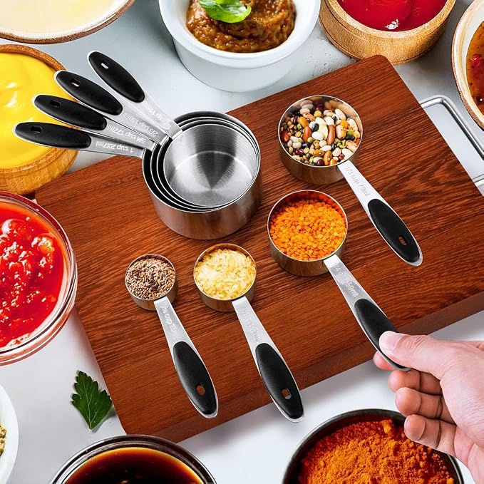 Measuring Cups & Spoons Set of 16, BOBIPRO Stainless Steel 8 Nesting Measure - Image 4