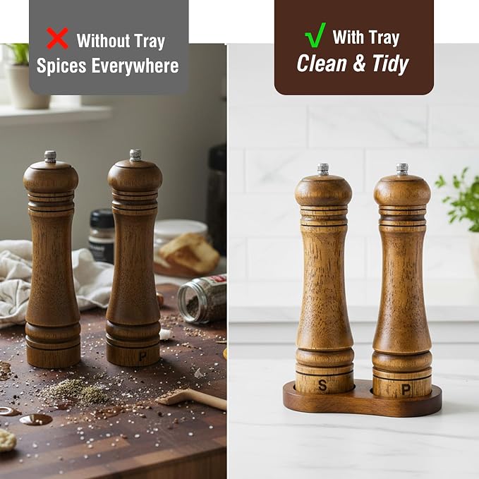 Wooden Salt and Pepper Grinder Set, Premium Oak Wood Salt Grinders Shakers - Image 2