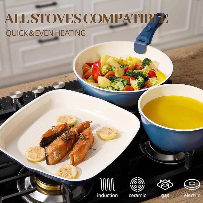 23Pcs Ceramic Cookware Set Non Stick Pots and Pans Set Non Toxic - Image 5