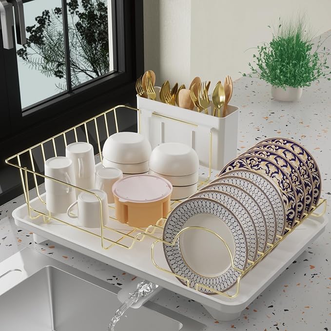 Buruis Dish Drying Rack for Kitchen Countertop, Large Capacity Gold Stainless by KeepYourBathroomKitchenandHomeOrganized