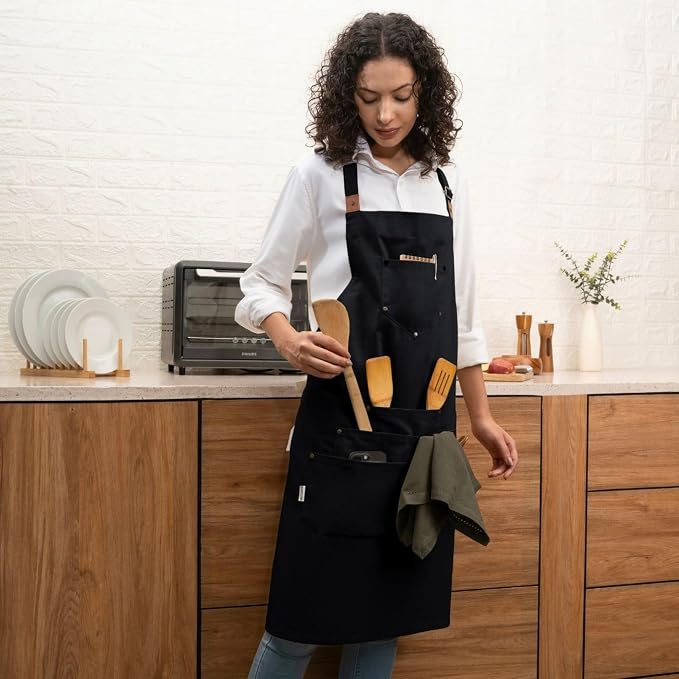 Cotton Canvas Apron for Women & Men – Adjustable Neck Strap & Waist Ties - Image 5