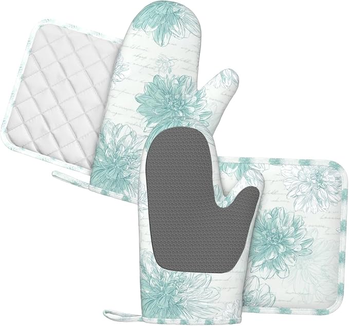 Oven Mitts and Pot Holders Dahlia Flower Pastel Vintage Silicone Kitchen - Image 2