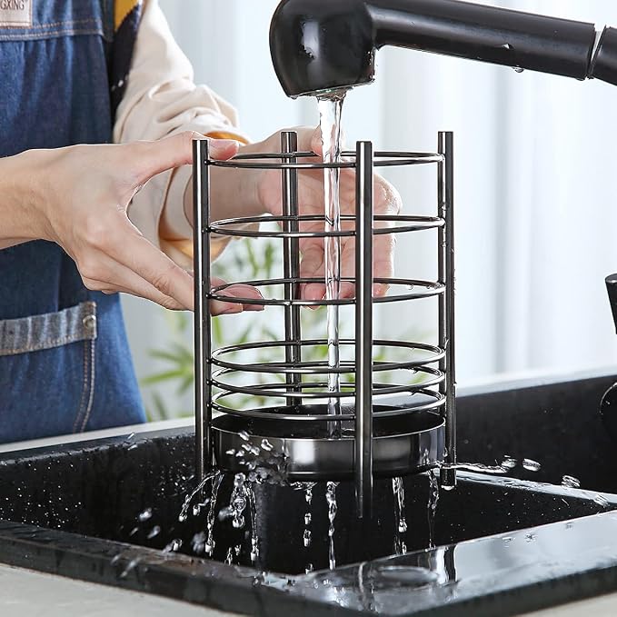 Black Kitchen Utensil Holder for Kitchen Counter, Stainless Steel Utensil Crocks - Image 6
