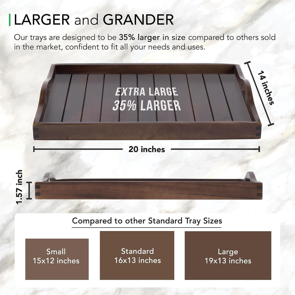 Joy&Grace Large Acacia Wooden Serving Tray with Handles 20 x 14 inch