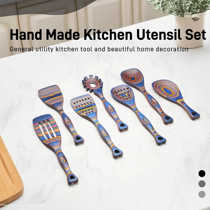Gudamaye Pakkawood Wooden Cooking Utensils Set 7-Piece-Wooden Spoons - Image 7