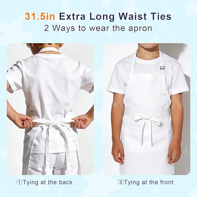 Kids Apron and Chef Hat Set, 40 Pieces Boys Girls Kids Apron - Image 3