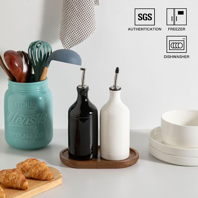 Sweejar Ceramic Olive Oil Dispenser Bottle Set, Opaque Oil Cruet Protects to - Image 4