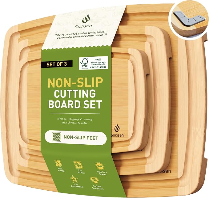 Bamboo Cutting Board Set Non Slip Feet Over Sink Tablas Para Picar Cocina Tabua by Socisen