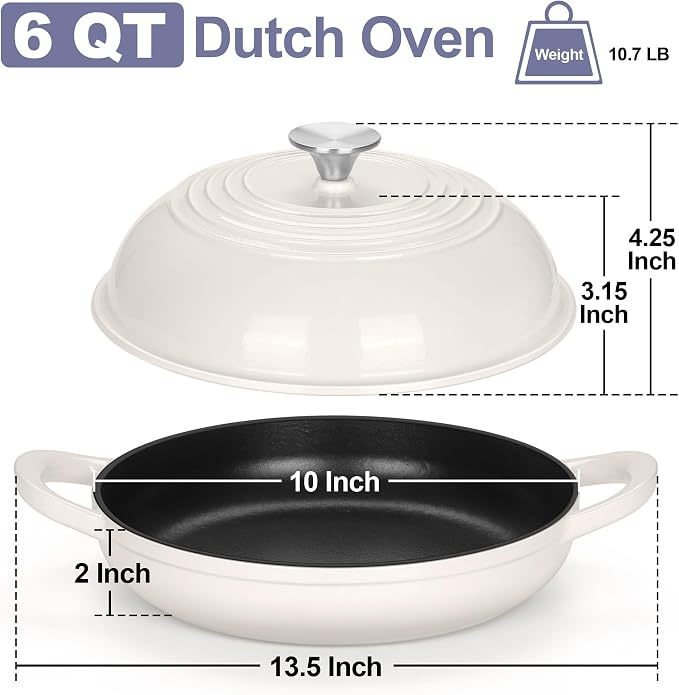 TeamFar Cast Iron Bread Dutch Oven, 6 Qt Enameled Dutch Oven Pot - Image 2
