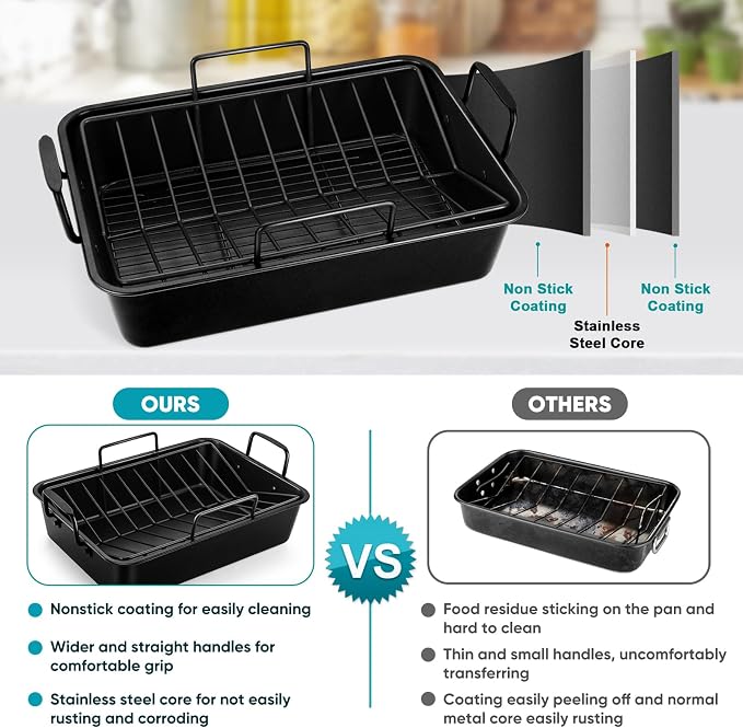 TeamFar Roasting Pan, 16’’ Nonstick Deep Lasagna Brownie Turkey Pan - Image 5