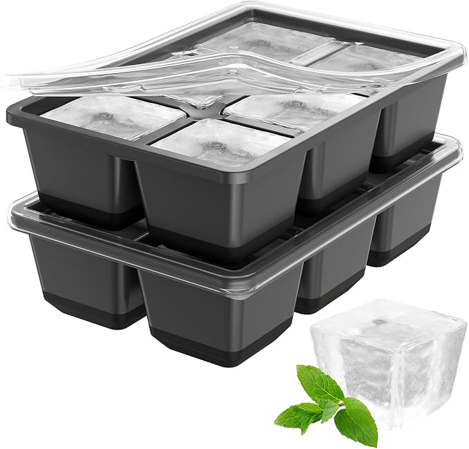 Optish Large Ice Cube Molds, 2 Pack Whiskey Square Ice Molds, 1.8 Inch Big Ice by Optish