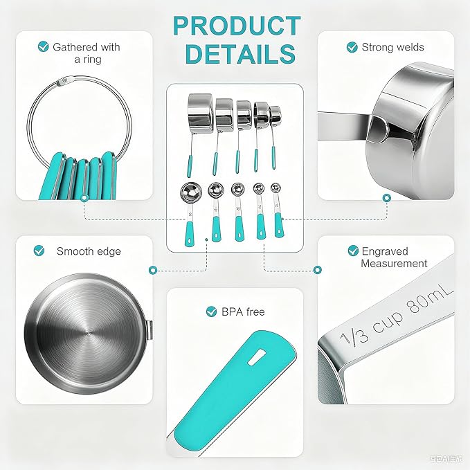Bopei Measuring Cups and Spoons Set Stainless Steel 10 Piece - Image 4
