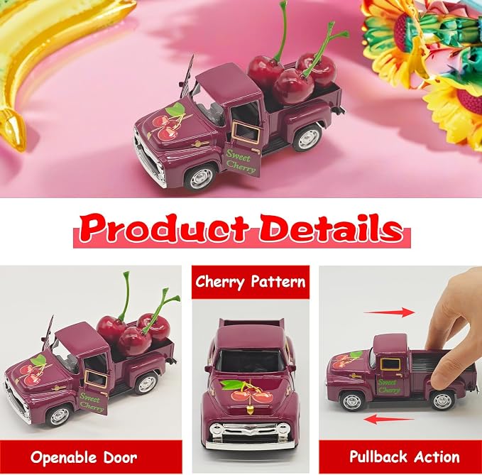Cherry Decor – 4.9″Sweet Cherry Mini Vintage Metal Truck - Image 4