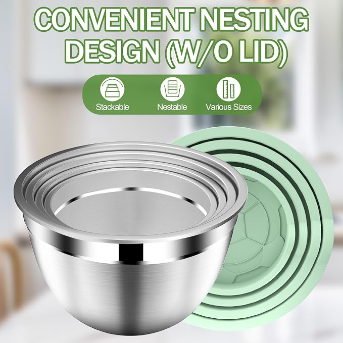DUTZUN Mixing Bowls with Lids Set, Stainless Steel Mixing Bowl Set with Colander - Image 5