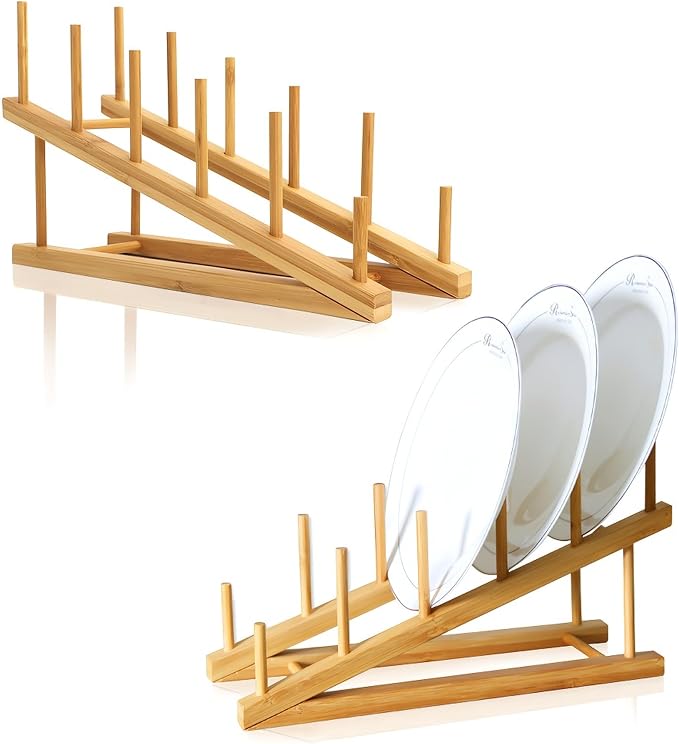 2 PCS Wooden Dish Rack Bamboo Drying Rack Stand Pot Lid Holder Kitchen Cabinet by TIE-DailyNec