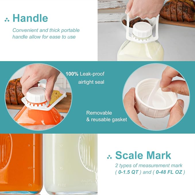 Ritayedet 3 Pack 64 Oz Heavy Duty Glass Milk Bottle - Image 4