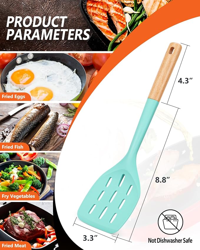 Pack of 2 Silicone Spatula, Non Stick Cooking Utensil Set Stainless Steel - Image 2