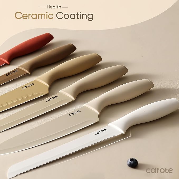 CAROTE Knife Set, 12 Pieces Kitchen Knife Set, 6 Stainless Steel Knives - Image 3