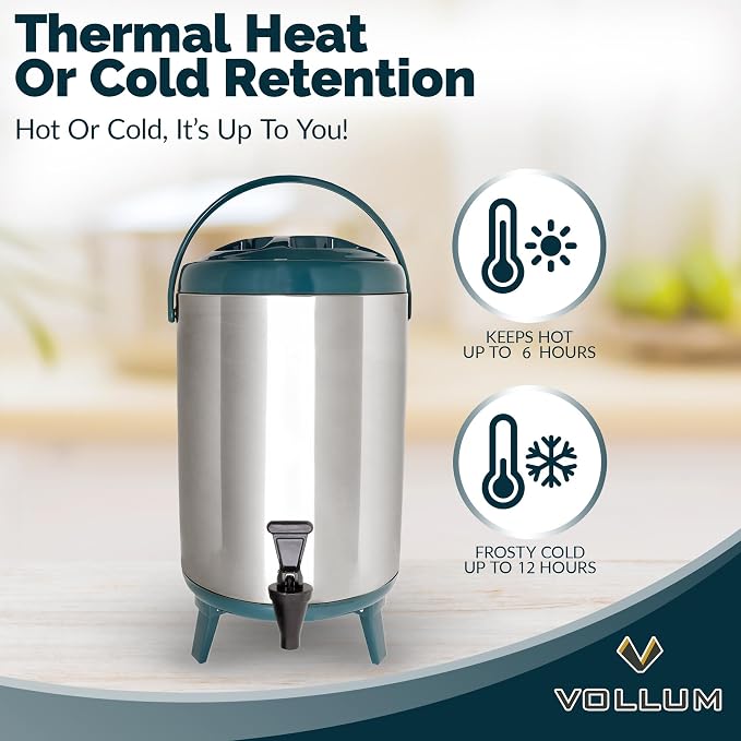 Vollum Stainless Steel Insulated Beverage Dispenser – Insulated Thermal Hot and - Image 3