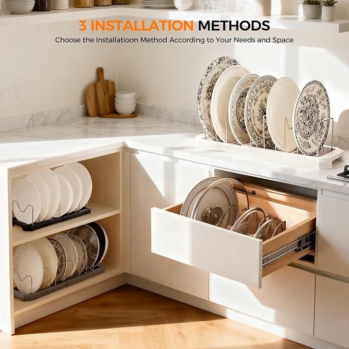 Adjustable Pot Lid Organizer Rack, 9 Compartments Cabinet Storage Holder - Image 7