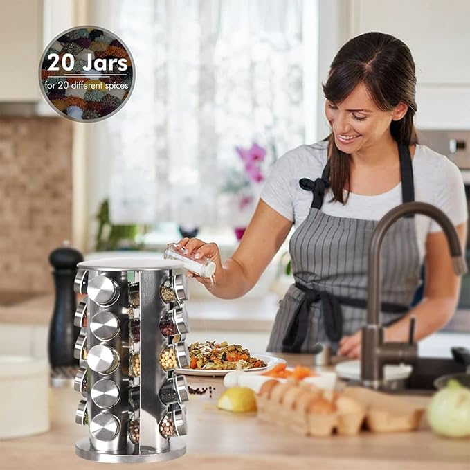 EBIZ&TECH 20-Jar Stainless Steel Rotating Spice Rack - Image 3