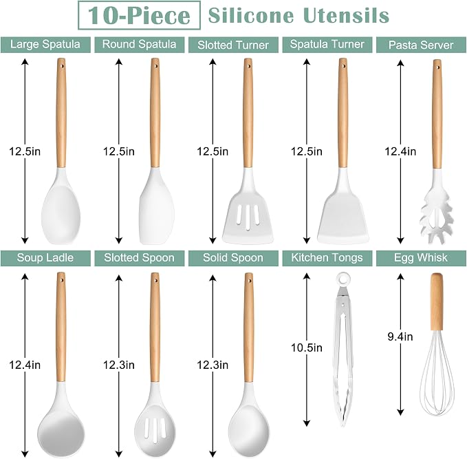 E-far Silicone Cooking Utensils Set, 446℉ Heat Resistant 10PCS Kitchen Utensils - Image 2