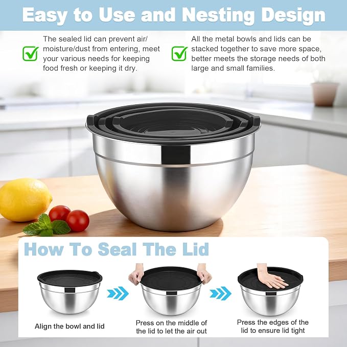 TeamFar Mixing Bowls, Stainless Steel Nesting Salad Bowls - Image 7