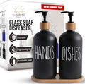 Sunrise Premium 16 OZ Thick Black Glass Soap Dispenser, Bamboo Pump by SunrisePremium