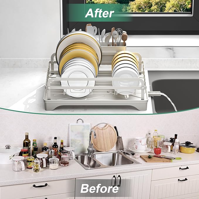 Dish Drying Rack, Dish Racks for Kitchen Counter, Metal Dish Drainer - Image 7