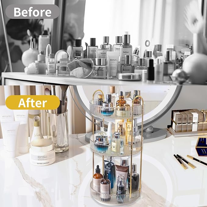 Asayuee 360 Rotating Makeup Organizer, 3 Tier Large Capacity Make Up Organizers - Image 5
