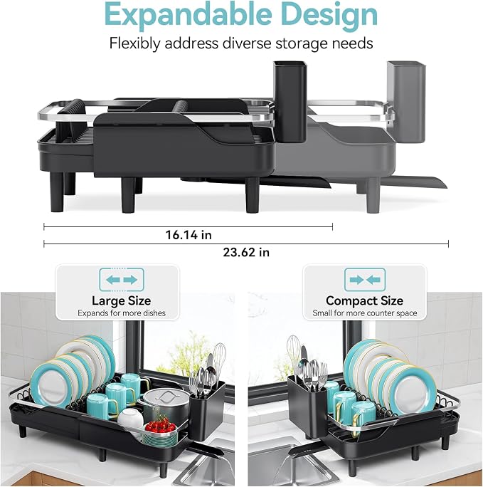 Urackify Expandable Dish Rack for Kitchen Counter, 16.14"-23.62" Large - Image 2
