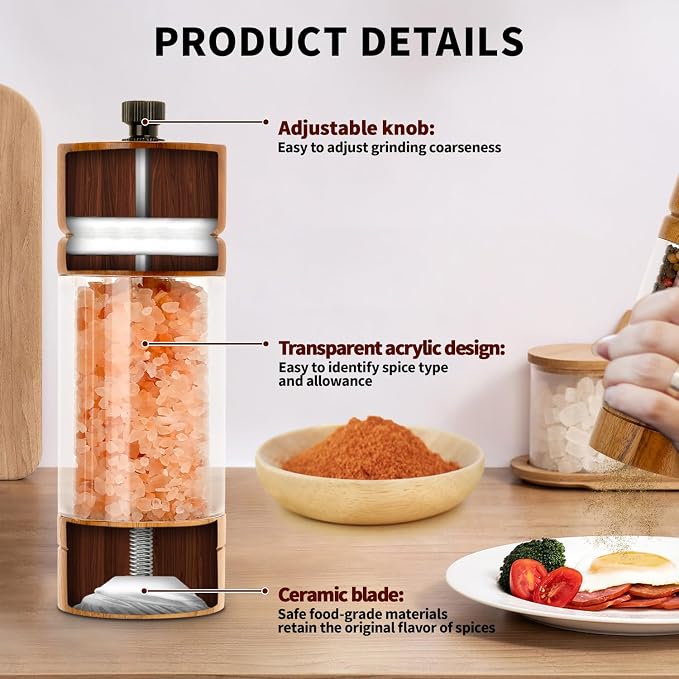 Salt and Pepper Grinder Set, Manual Salt Pepper Mills Grinders - Image 2