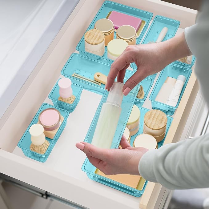 SpaceHacks 15 PCS Clear Plastic Drawer Organizer Set, 4-Size Acrylic Drawer - Image 2