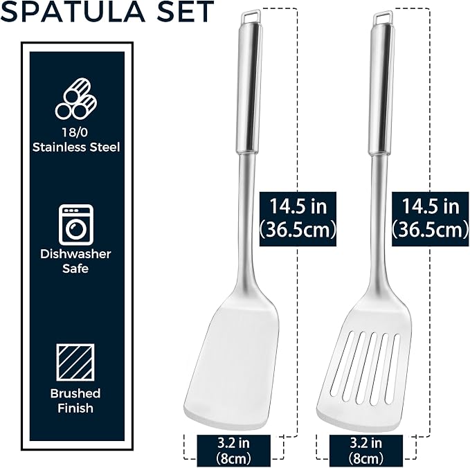 14.5-in Stainless Steel Spatula Set, 18/0 SS Heavy Duty Turner & Slotted Spatula - Image 5