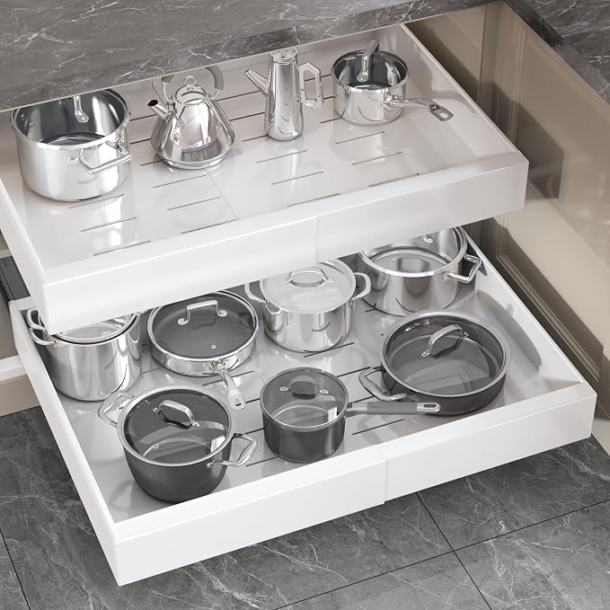 Seinloes 2 Pack Pull Out Cabinet Organizer 18" Deep, Full Extension 3 Slide by Seinloes